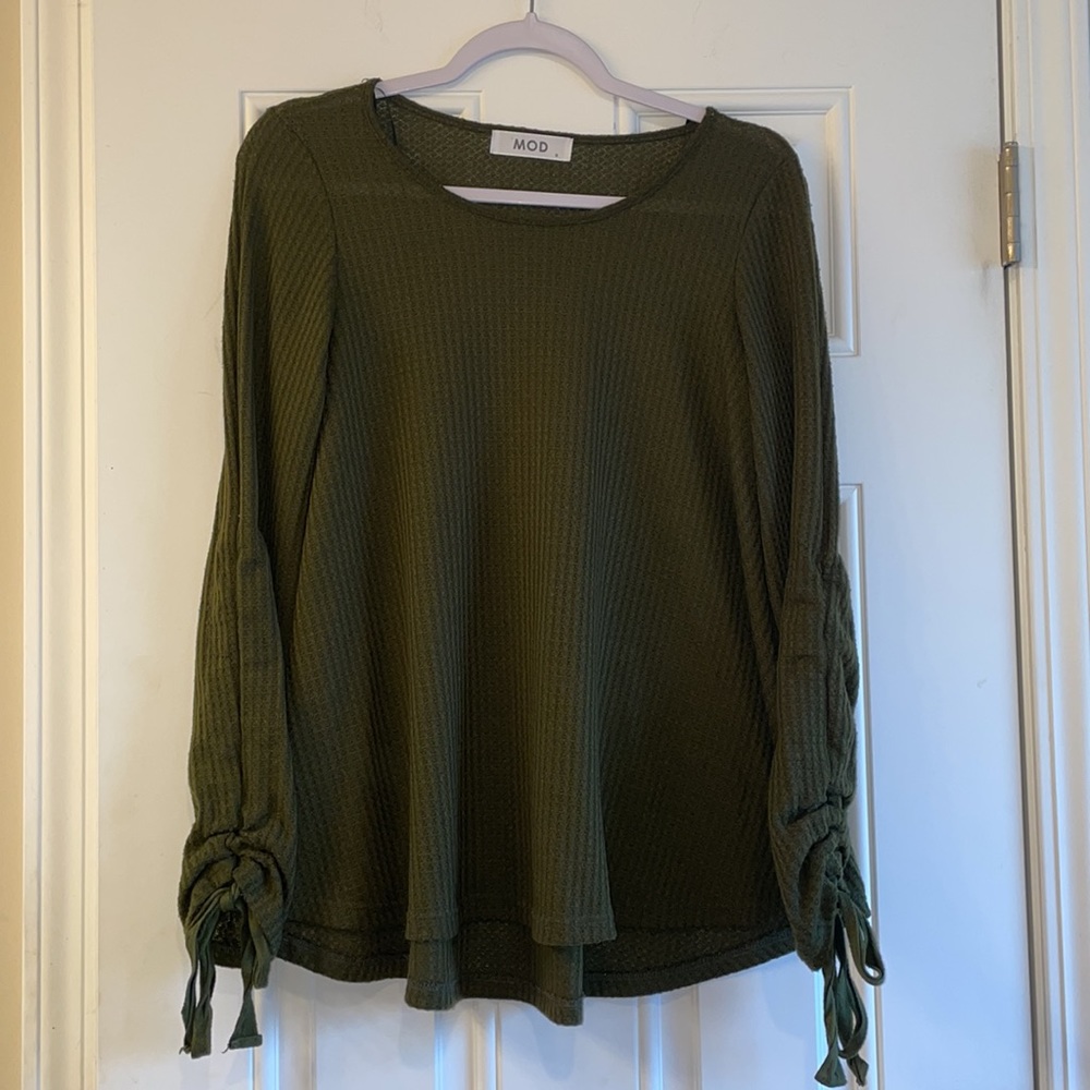 🍁Green Tie Sleeve Top Sz S